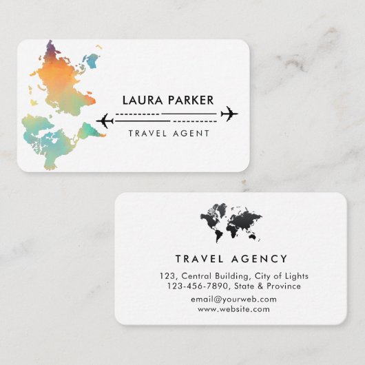 Travel Agent World Map Vacation Water Aquamarin Be Visitenkarte (Vorne/Hinten)