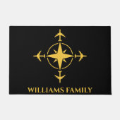 Travel Airplane Kompass Aviation Black Gold Custom Fußmatte (Vorderseite)
