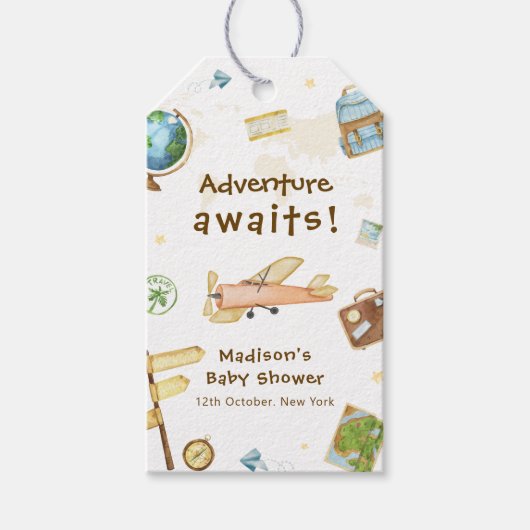 Travel Around The World Airplane Baby Shower  Geschenkanhänger (Vorderseite)