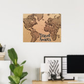 "Travel Awaits" Alte Weltkarte Poster (Heimbüro)