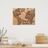 "Travel Awaits" Alte Weltkarte Poster (Küche)