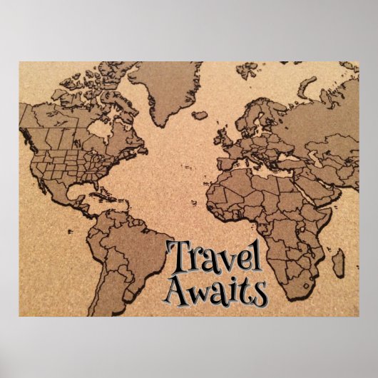 "Travel Awaits" Alte Weltkarte Poster (Vorne)