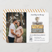 Travel Baby Dusche Gelb Graue Koffer Einladung (Vorne/Hinten)