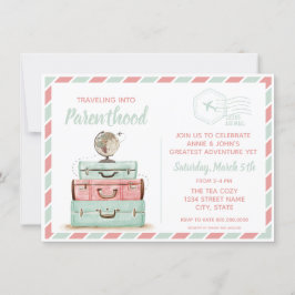 Travel Baby Dusche Parenthood Korallenminze Einladung