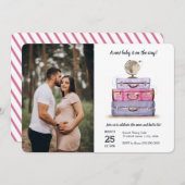 Travel Baby Dusche Rosa Lila Koffer Einladung (Vorne/Hinten)