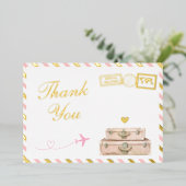 Travel Baby Girl Dusche Danke Karte Pink Gold (Stehend vorne)