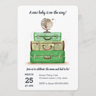 Travel Baby Shower Green Einladungskarte Einladung
