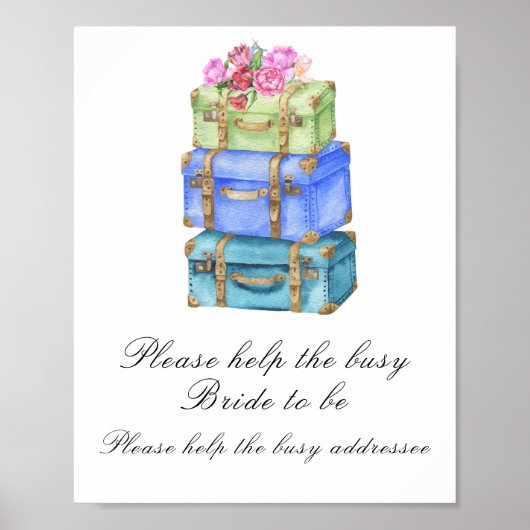 Travel bags bridal shower Help the busy Bride Poster (Vorne)