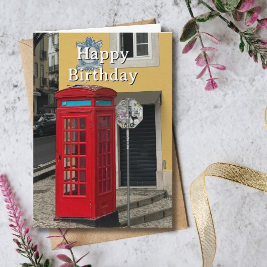 Travel Birthday Red Phone Booth Fun Photo  Karte