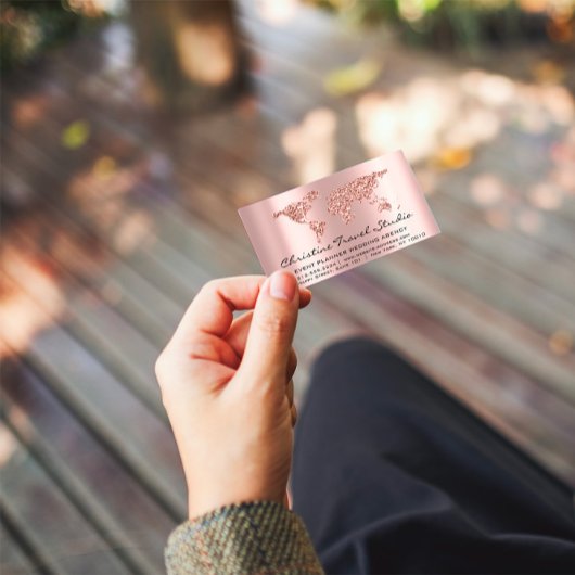 Travel Blogger Agency Earth Globe Rose Glitzer Visitenkarte