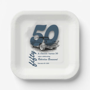 Travel Blue Classic Car wird 50. Geburtstag gefeie Pappteller