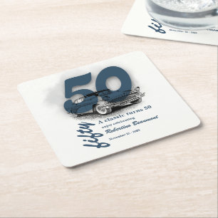 Travel Blue Classic Car wird 50. Geburtstag gefeie Rechteckiger Pappuntersetzer