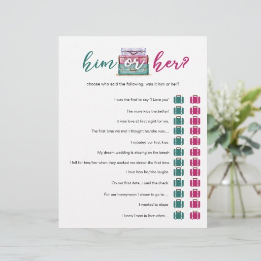 Travel Brautparty Game // Pink Aquamarin Ihm oder (Stehend Vorderseite)