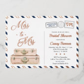 Travel Brautparty, Miss to Mrs Navy Rose Gold Folieneinladung (Vorderseite)
