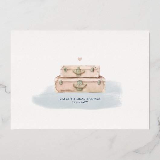 Travel Brautparty, Miss to Mrs Navy Rose Gold Folieneinladung (Rückseite)