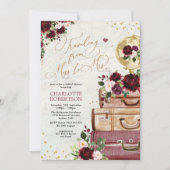 Travel Brautparty Miss zu Mrs. Vintag Bugundy Einladung (Vorderseite)