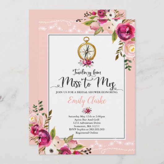 Travel Bridal Dusche Einladung Miss an Frau Duwer (Vorne/Hinten)