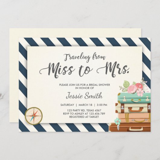 Travel Bridal Dusche Einladung Miss an Mrs. Navy (Vorne/Hinten)