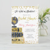 Travel Bridal Shower Einladung Gold Glitzer (Stehend Vorderseite)