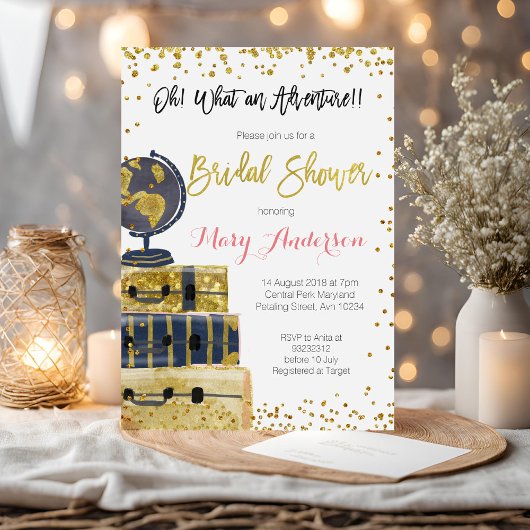 Travel Bridal Shower Einladung Gold Glitzer