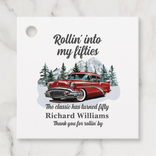 Travel Classic Retro Car Rolling 50. Geburtstag Geschenkanhänger (Vorderseite)