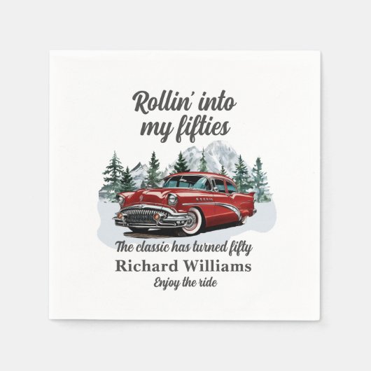 Travel Classic Retro Car Rolling 50th Birthday Serviette (Vorderseite)