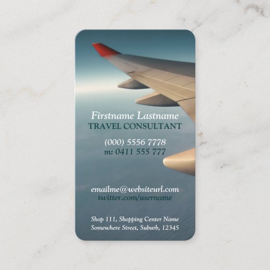Travel Consultant Flugzeug Wing Business Card Visitenkarte (Vorderseite)
