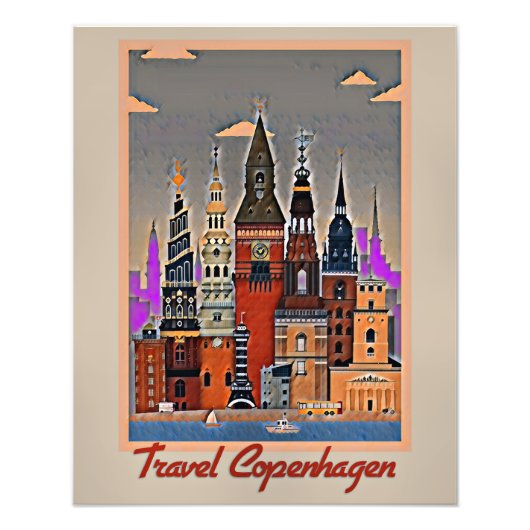 Travel Copenhagen, Vintage Poster, Fotodruck (Vorne)