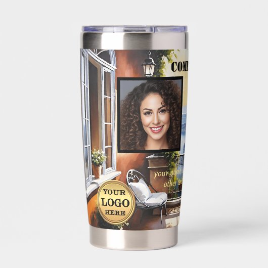 Travel Destination Logo Photo Business Thermobecher (Vorderseite)