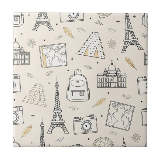 Travel Doodle Seamless Pattern Fliese (Vorderseite)