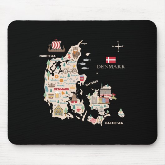 Travel Europe Dänemark Karte Kopenhagen Dänische F Mousepad (Vorne)