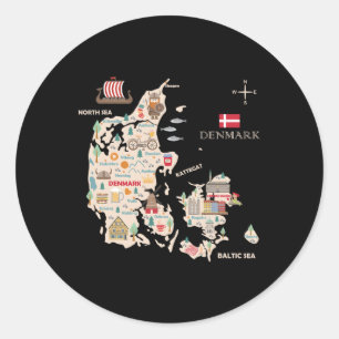 Travel Europe Dänemark Karte Kopenhagen Dänische F Runder Aufkleber