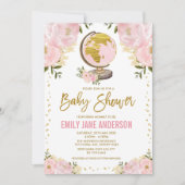 Travel Girl Baby Dusche Pink Gold Floral Adventure Einladung (Vorderseite)