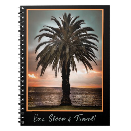 Travel Journal Palm Tree und Sunset Notebook Notizblock (Vorderseite)