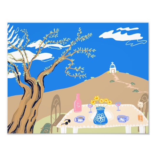 Travel keepsake Greek afternoon olive tree scene Fotodruck (Vorne)