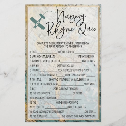 Travel Kinderzimmer Rhyme Quiz Baby Showspiel (Vorderseite)