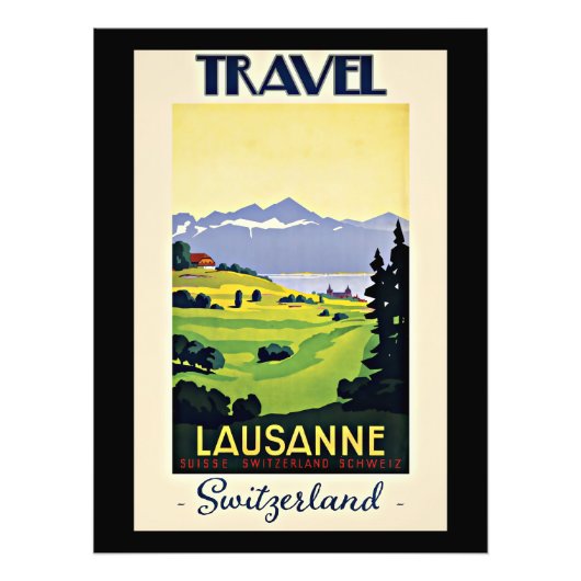 Travel Lausanne, Switzerland, Vintage Poster, Fotodruck (Vorne)