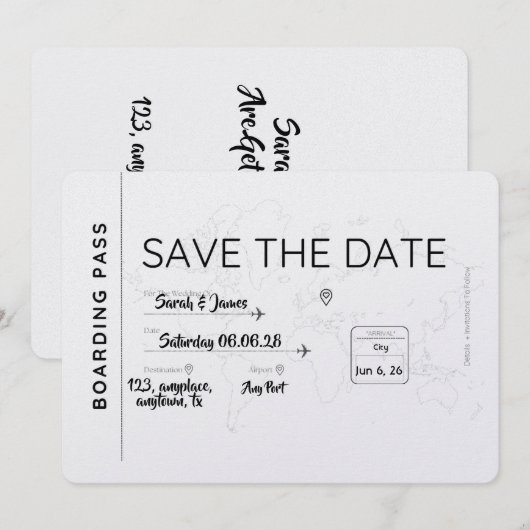 travel lover save the date boarding pass (Vorne/Hinten)