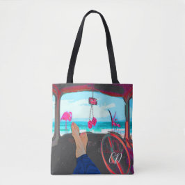 Travel Monogram Beach Scene Flamingos Tasche