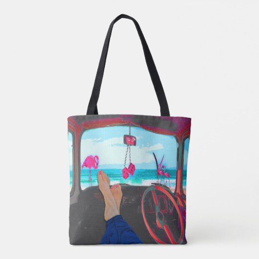 Travel Monogram Beach Scene Flamingos Tasche (Rückseite)