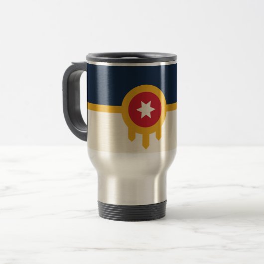 Travel Mug mit Flag Tulsa, Oklahoma Reisebecher (Vorderseite Links)