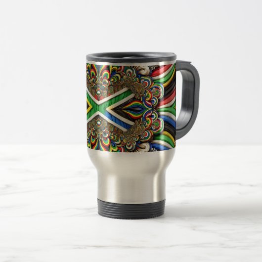 Travel Mug mit südafrikanischem Farbdesign Reisebecher (VorderseiteRechts)