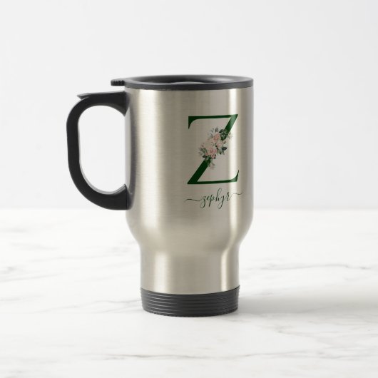 Travel Mug Monogram floral with Name Reisebecher (Links)