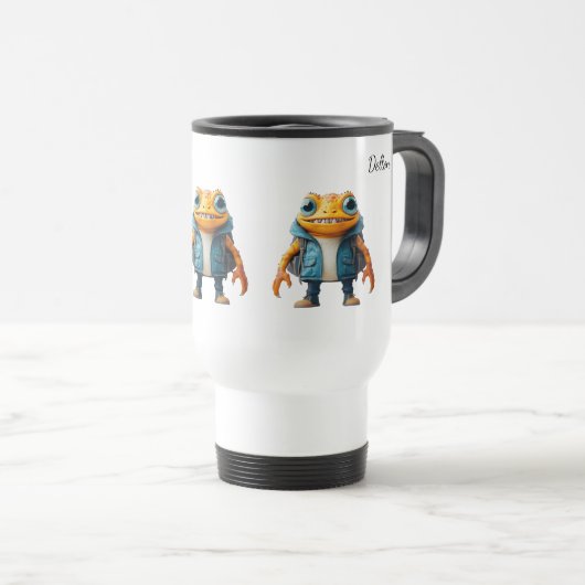Travel mug with custom name and frog image reisebecher (VorderseiteRechts)