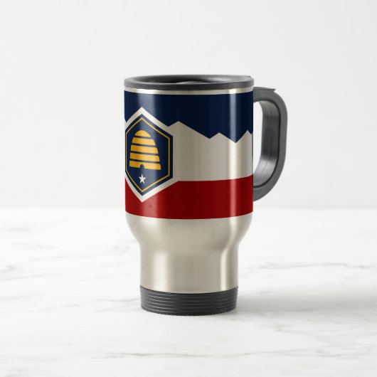 Travel Mug with Flag of Utah, USA Reisebecher (VorderseiteRechts)