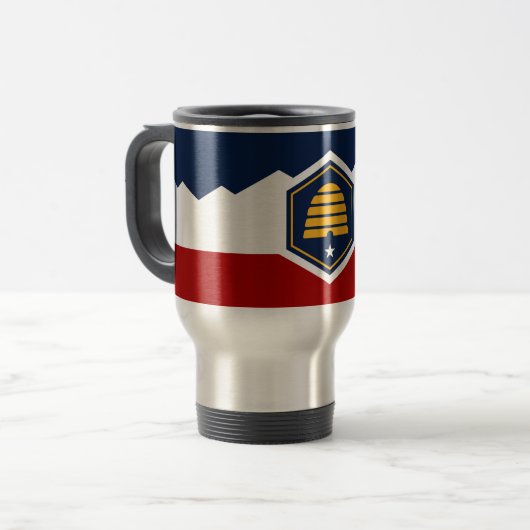 Travel Mug with Flag of Utah, USA Reisebecher (Vorderseite Links)