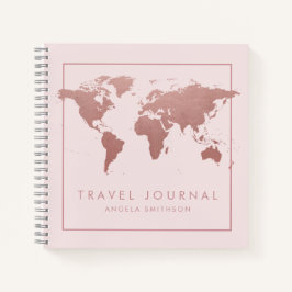 Travel Notebook Journal Rose Gold Pink World Map Notizblock