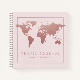 Travel Notebook Journal Rose Gold Pink World Map Notizblock