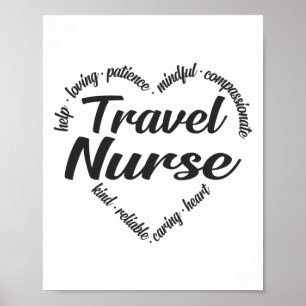 Travel Nurse Heart Word Cloud Poster