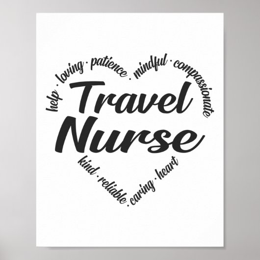 Travel Nurse Heart Word Cloud Poster (Vorne)
